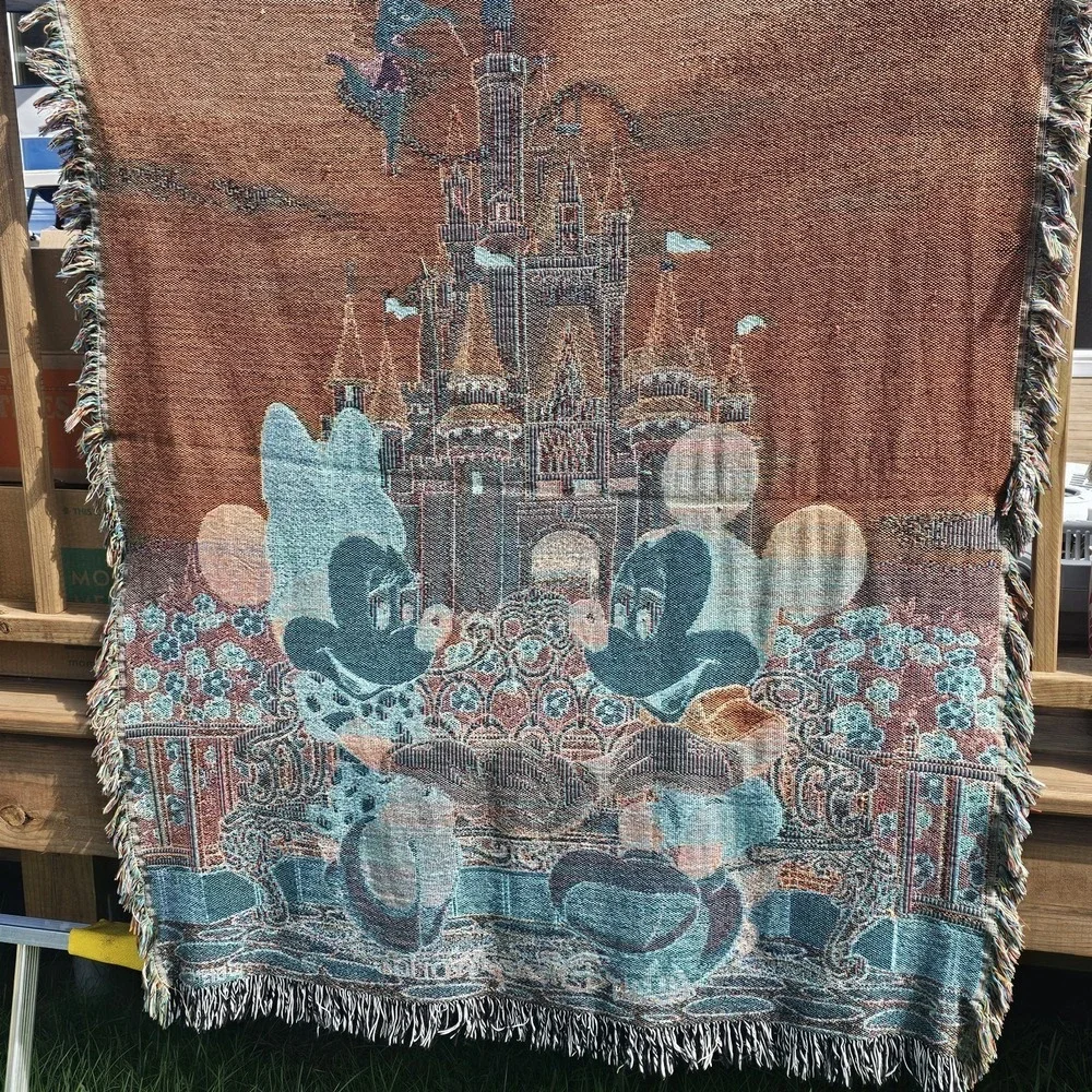Vintage Walt Disney World Tapestry Throw | Mickey, Minnie & Tinkerbell